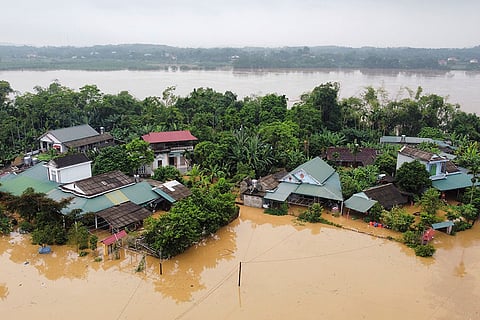 Vietnam Typhoon Yagi: Submerged houses in Phu Tho province